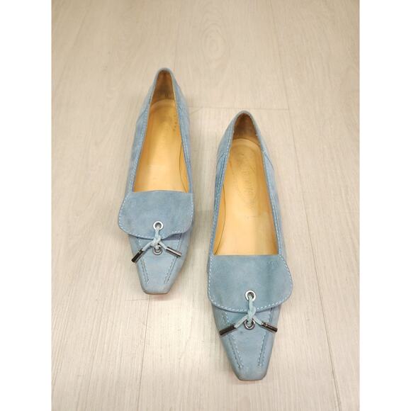Tod’s Women’s Suede Loafers Size 8 – Light Blue Tassel Moccasins - Picture 1 of 12
